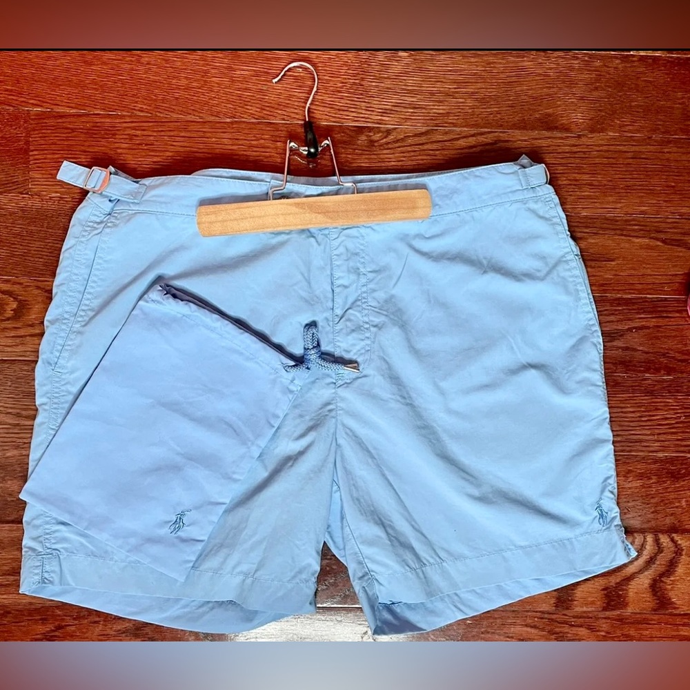 Polo Ralph Lauren Light Blue Adjustable Belt Swimming Trunks With Pouch